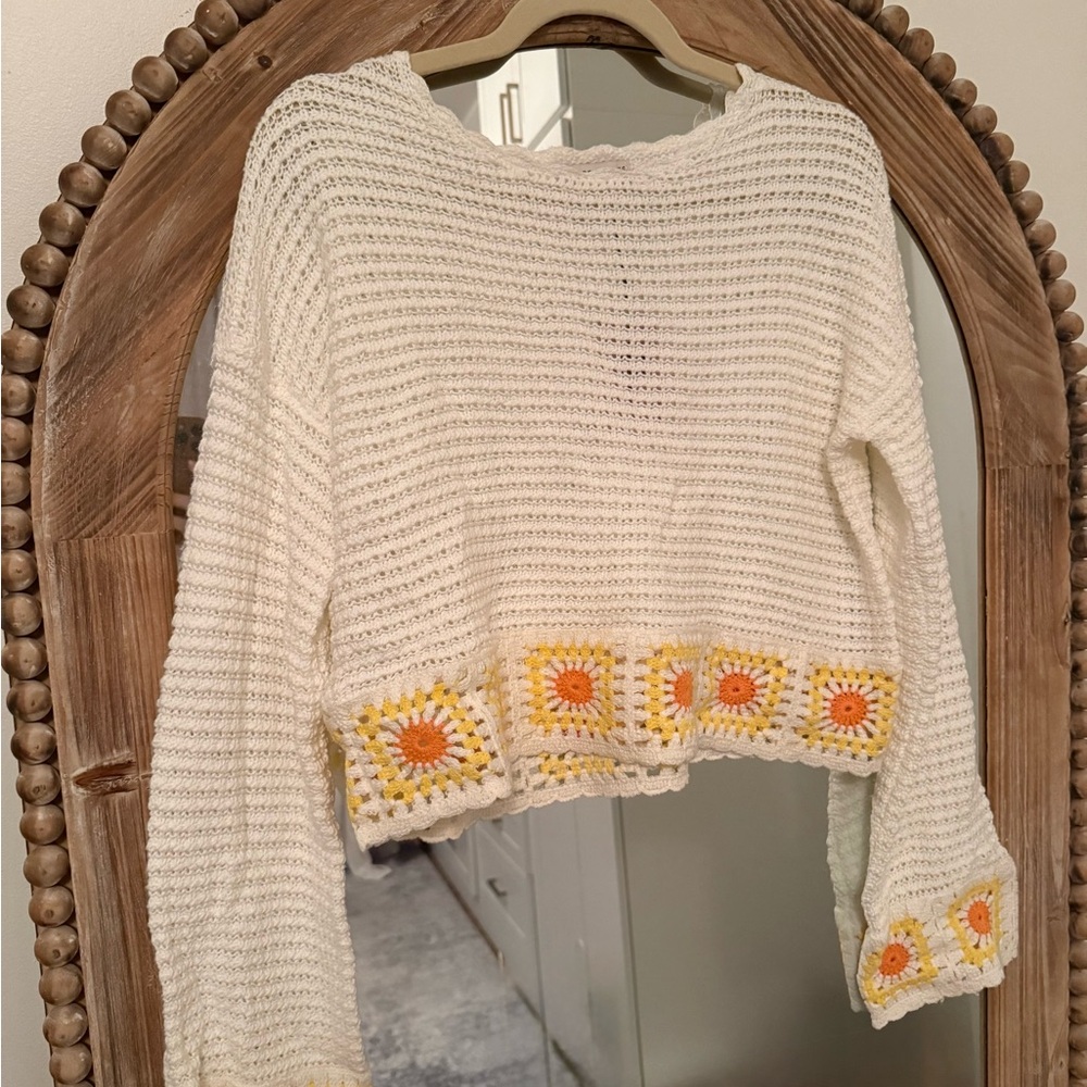 Sincerely Jules Sunflower Crochet Sweater - Cream and Yellow